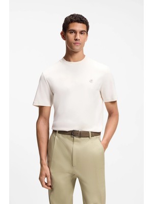 Boss Erkek %100 Pamuklu Yuvarlak Yakalı Kısa Kollu Ekru T-Shirt 50555844-118