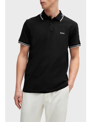 Boss Erkek Pamuklu Polo Yakalı Düğme Kapamalı Kısa Kollu Siyah Polo Yaka T-Shirt 50506193-001