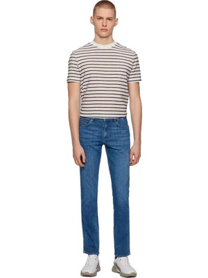 Boss Erkek Slim Fit Jean Pamuk Karışımlı 5 Cepli Mavi Jeans 50438747-MAVI