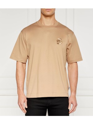 Boss Erkek Marka Logo Detaylı Bisiklet Yaka Regular Fit Bej T-Shirt 50518743-282