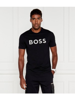 Boss Erkek Büyük Logo Detaylı Kısa Kol Günlük Siyah T-Shirt 50521520-001