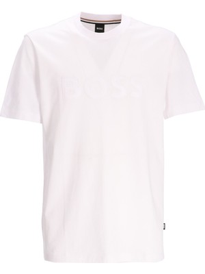 Boss Erkek Pamuklu Marka Logolu Yuvarlak Yaka Beyaz T-Shirt 50527338-100