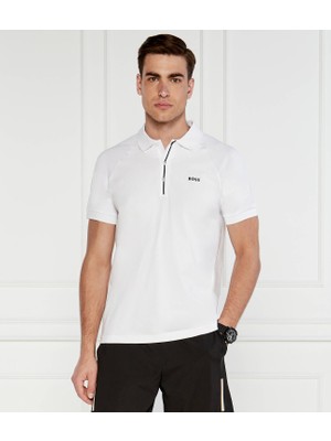 Boss Erkek Polo Yaka Düğme Kapamalı Kısa Kol Beyaz Polo Yaka T-Shirt 50519856-100
