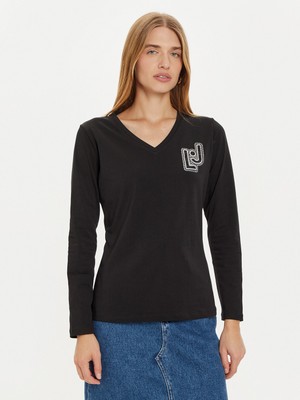 Liu Jo Kadın Minimal Logo Detaylı V Yaka Siyah T-Shirt TF4211JS088-N9787