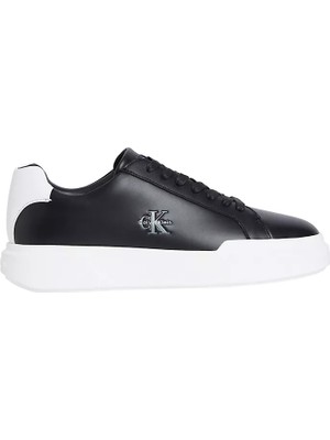 Calvin Klein Erkek Logo Kabartmalı Düşük Bilekli %100 Deri Siyah Sneaker YM0YM01344-06W