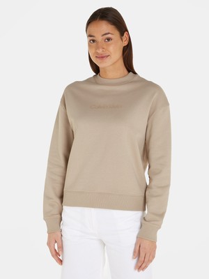 Calvin Klein Kadın Logolu Yuvarlak Yakalı Uzun Kollu Günlük Kullanım Kahverengi Sweatshirt K20K205450-PDZ