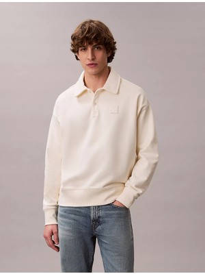 Calvin Klein Erkek Pamuklu Bisiklet Yaka Uzun Kollu Krem Sweatshirt LV14LE202G-YAC