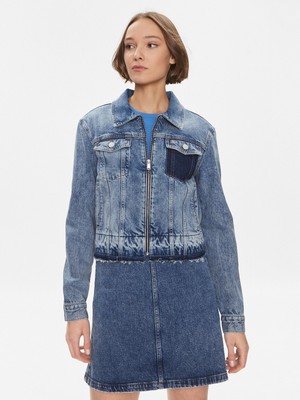 Tommy Hilfiger Kadın Logolu Günlük Kullanım Terletmez Kumaş Mavi1 Ceket DW0DW16989-1A5