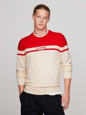 Tommy Hilfiger Erkek Marka Logolu Uzun Kollu Rahat Beyaz Kazak MW0MW33529-0K4