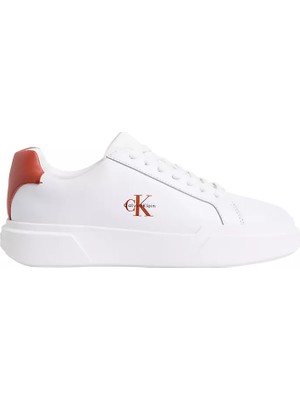 Calvin Klein Erkek Logo Kabartmalı Düşük Bilekli %100 Deri Beyaz Sneaker YM0YM01344-0LG