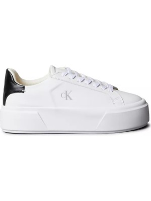 Calvin Klein Kadın Platform Taban Ck Logolu Deri Beyaz1 Sneaker YW0YW01928-01W