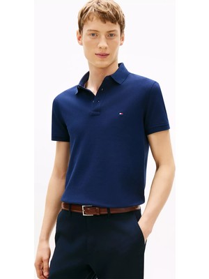 Tommy Hilfiger Erkek Pamuklu Polo Yakalı Düğme Kapamalı Kısa Kollu Mavi Polo Yaka T-Shirt MW0MW17771-DCC