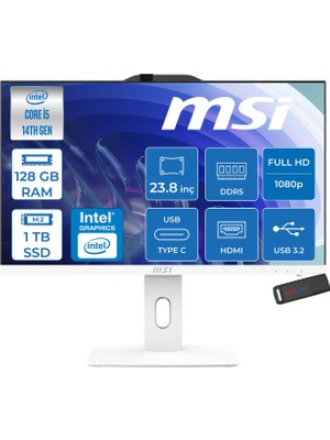 MSI Msı Pro AP242P 14M-1201EU Intel Core I5-14400 Upto 4,7 Ghz 128GB Ddr5 1tb SSD 1920×1080 (Fhd 23.8″ıps Beyaz Freedos Allınone Bilgisayar 1201EUF38+ZETTAUSBBELLEK