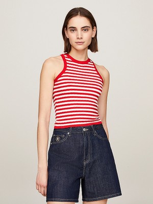 Tommy Hilfiger Kadın Logolu Yuvarlak Yakalı Uzun Kollu Günlük Kullanım Kırmızı Kazak WW0WW39920-03L