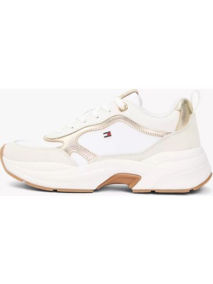 Tommy Hilfiger Kadın Kalın Topuk Deri Bağcıklı Rahat Taban Altın Sneaker FW0FW09204-0HU