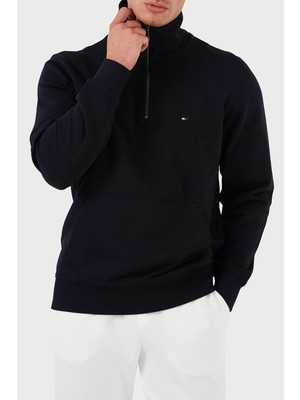 Tommy Hilfiger Erkek Fermuarlı Logolu Mavi Sweatshirt MW0MW37238-DW5