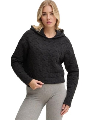 Calvin Klein Kadın Regular Fit Kapüşonlu Marka Logo Baskılı Uzun Kollu Siyah Sweatshirt 000QS7267E-UB1