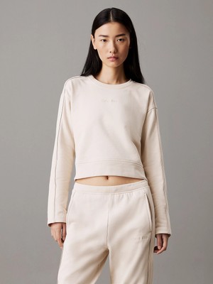 Calvin Klein Kadın Pamuklu Bisiklet Yaka Regular Fit Uzun Kollu Bej Sweatshirt 000QS7264E-JB1