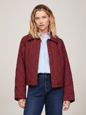 Tommy Hilfiger Kadın Marka Logolu Düğmeli Uzun Kollu Bordo Ceket WW0WW40468-VLP