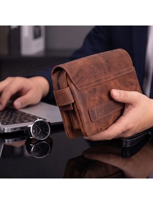 Prestige Hakiki Deri, El Yapımı, Telefon Bölmeli, Erkek El Çantası, Antik Kahve