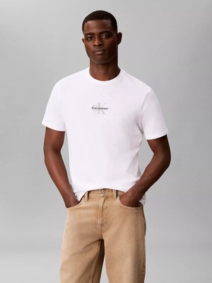 Calvin Klein Erkek Ck Yazı Detay Kısa Kol Bisiklet Yaka Beyaz T-Shirt LV04RB866G-YAF