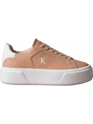 Calvin Klein Kadın Platform Taban Ck Logolu Deri Bej Sneaker YW0YW01928-0J7