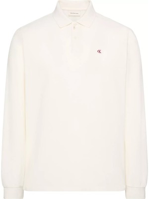 Calvin Klein Erkek Uzun Kol Regular Fit Düğme Kapama Beyaz Polo Yaka T-Shirt LV04RE201G-YBH