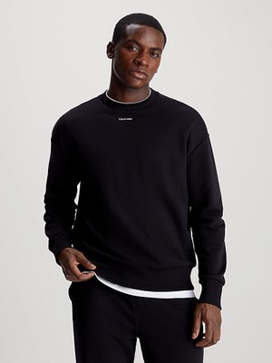 Calvin Klein Erkek Marka Logolu Uzun Kollu Rahat Siyah Sweatshirt K10K112870-BEH