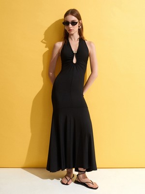 Dilvin 91700 Halter Yaka Elbise-Siyah
