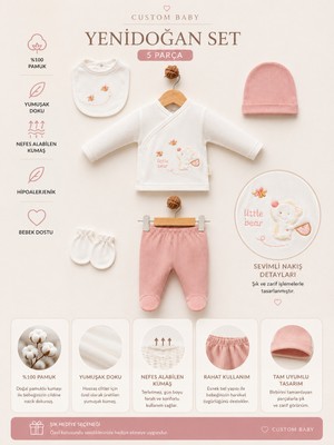 Bebitof Petit Baby Hello Little Friend 5 Parça Unisex Yenidoğan Hastane Çıkışı Seti Bebek Zıbın seti