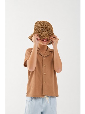 Hawai Çizgili Modal Gömlek 1-8 Yaş Camel