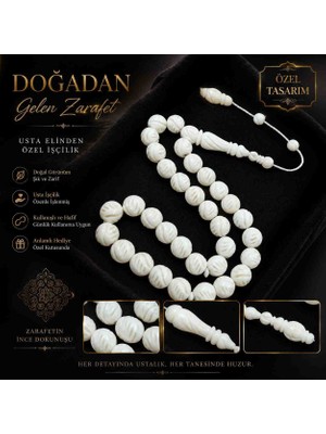 İnan Tesbih Premium Oyma Sanatı Doğal Deve Kemiği Küre Kesim Sistem Püsküllü TESBIH10X10 mm