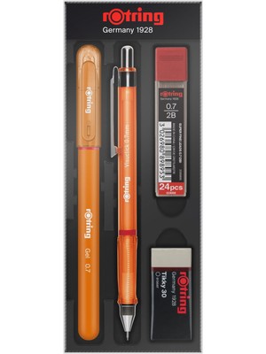 Rotring Mekanik Kurşun Kalem Seti Visuclick+Jel 0.7 MM Turuncu Renkli Ergonomik Tasarım
