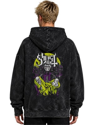 Sevbano Ghost Rock Metal Müzik Grubu Baskılı Unisex Oversize Premium Yıkamalı Hoodie Sweatshirt