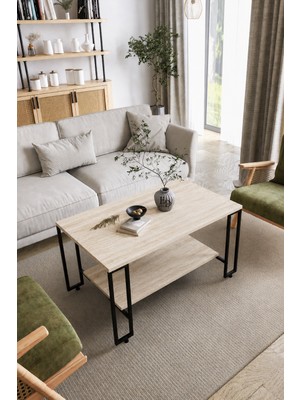 ED Efelez Design Nury Orta Sehpa Siyah Metal - Traverten Tabla