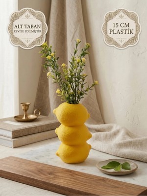 Filkorium3D Minimal Limon Tasarımlı Plastik Vazo - Kuru Çiçek Vazosu 15 cm | 3 Katlı Dekoratif Vazo | Modern Ev Dekoru