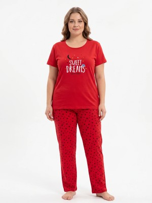 Fames Büyük Beden Yazlık Kısa Kol Sweet Dreams Kadın Pijama Takımı