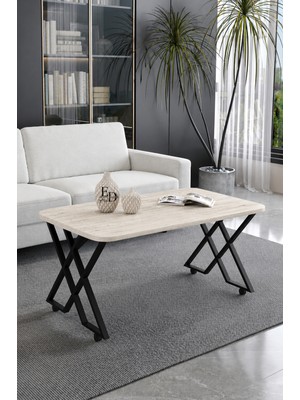 ED Efelez Design Milano Tekerlekli Orta Sehpa Siyah Metal - Traverten Tabla