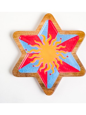 Zsa Zsa Zsu Lakrı Mango Ağacı Dekoratif Kase 22X22X1.5 cm Mavi - Kırmızı
