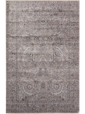 Cool Halı Pierra Koyu Kahve Gri Doğal Tencel Iplik Yumuşak Damask Desenli Premium Saray Esintili Salon Halısı