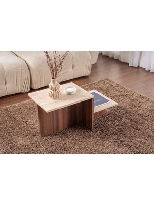 Rani Home Orta Sehpa Traverten - Venedik Cevizi 80 cm AB-5746