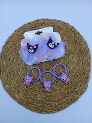 My World Life Ponpon Detaylı Kuromi Karakter Tüllü Lastik Toka Set ve 3 Lü Lastik Toka Set