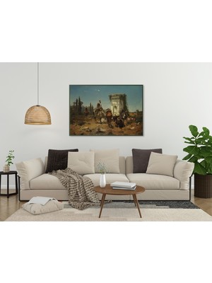 Pegziz Mermer Çeşme Başında Dinlenen Atlılar Tablosu | Çerçeveli Oryantalist Sanat Poster Duvar Dekoru