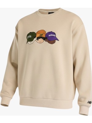 New Balance Nb Lifestyle Men Sweatshirt Erkek Bej Sweatshirt - MNC3505
