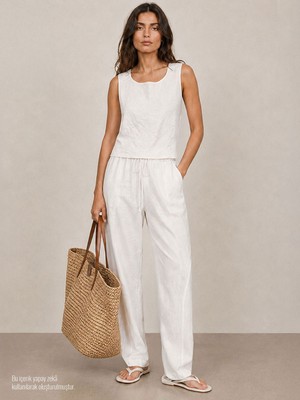 Rivus Baggy Fit Keten Pantolon - Beyaz