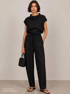 Rivus Baggy Fit Keten Pantolon - Siyah