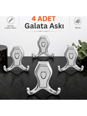 Badem10 4 ADET Galata Portmanto Vestiyer Duvar Elbise Askısı Krom Metal Dolap Mobilya Kapı Askılığı Askılık
