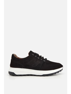 Yaya By Hotiç Erkek Siyah Nubuk Deri Bağcık Detaylı Sneaker