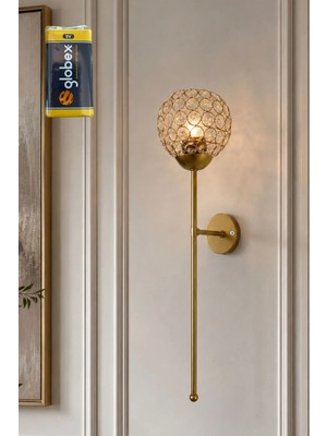 Ömür Avize Krıstal Taşlı Gold Cubuklu Pıllı Aplik