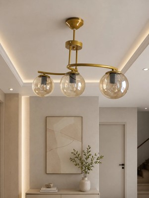 Ömür Avize Sibel Eskitme Gold Kasa Globe Camlı 3lü Avize